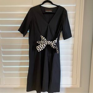 Collection Privee Short Sleeved Vneck Dress with tie Black White Size 46